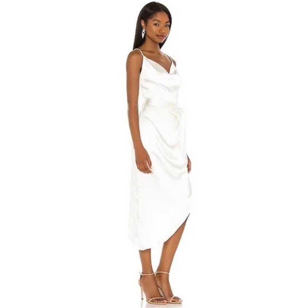 ELLIATT X REVOLVE Kensington Midi Satin Dress in Ivory Small NWT